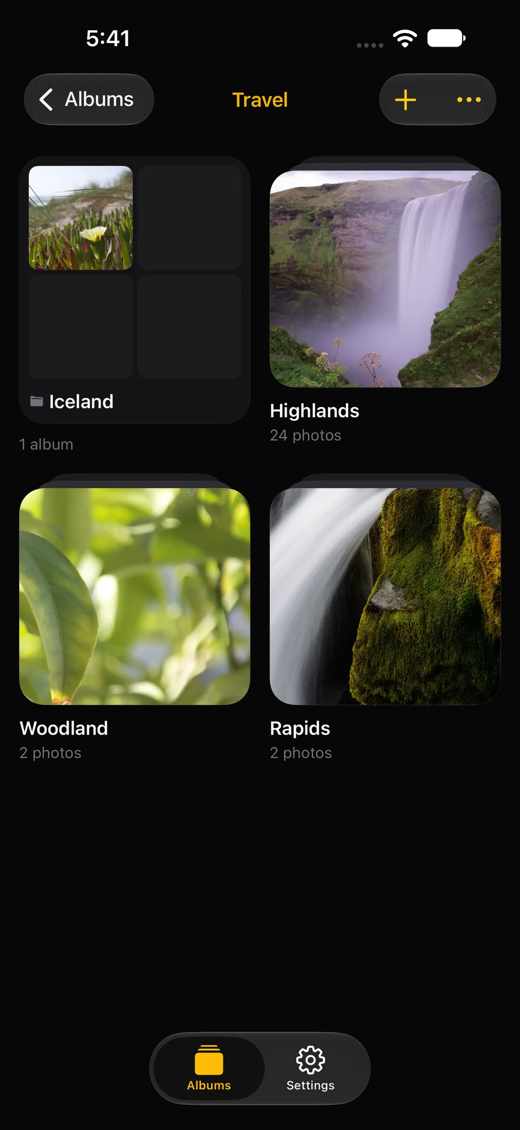 A Frame folder open, showing the albums grouped inside it